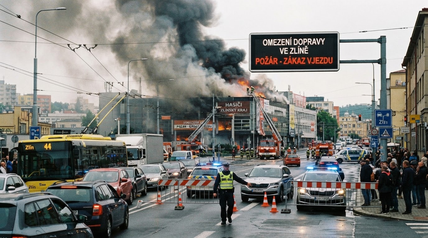 Omezení dopravy ve Zlíně potrvá do konce víkendu kvůli požáru