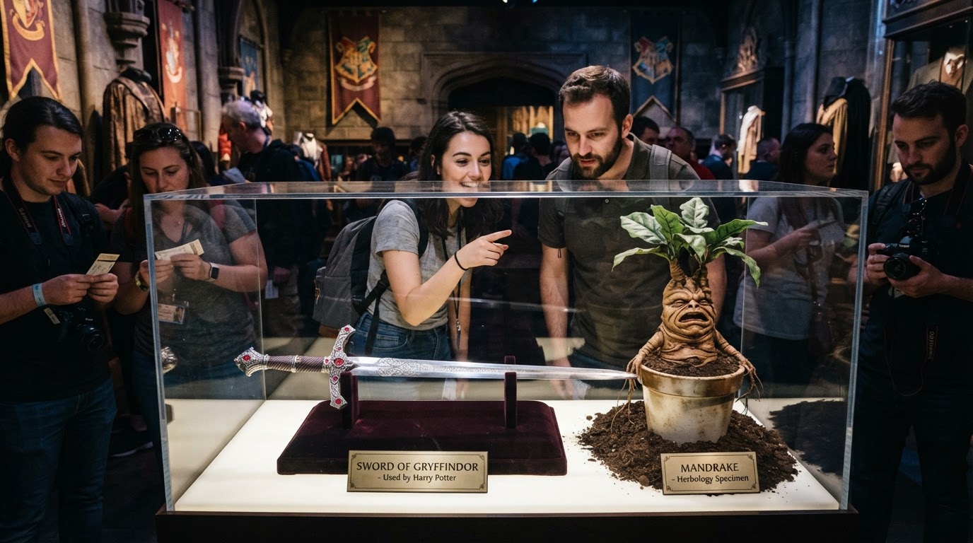 Výstava o Harrym Potterovi přitahuje návštěvníky nebelvírovým mečem a mandragorou